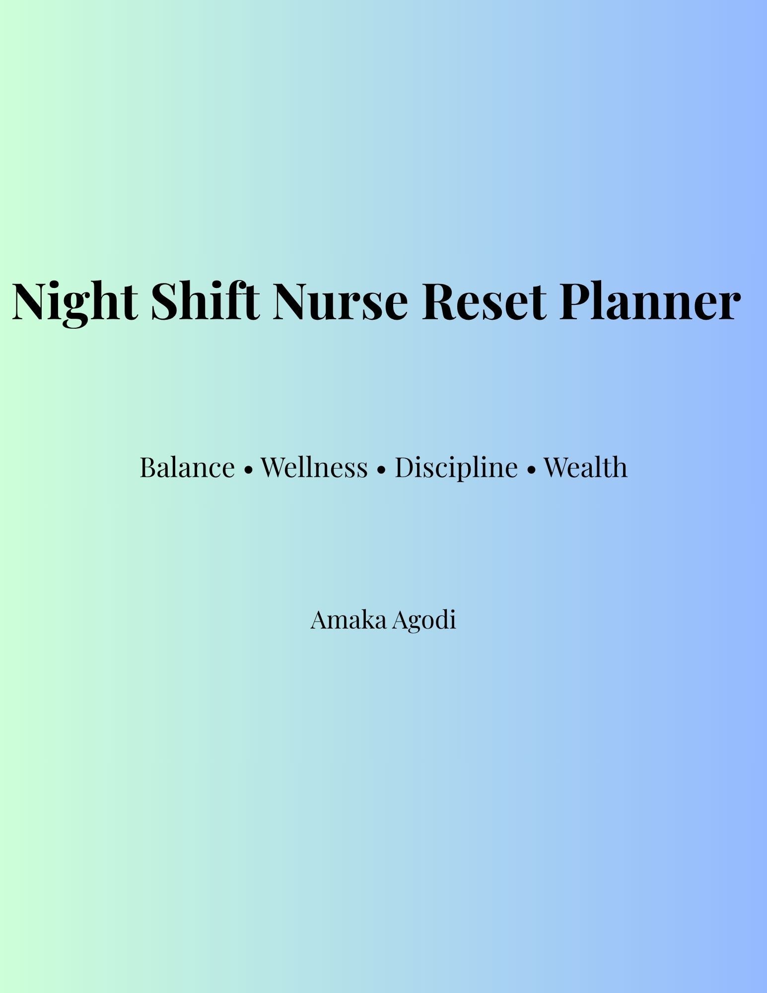 Night Shift Nurse and Working Professional Reset Planner – Digital Download